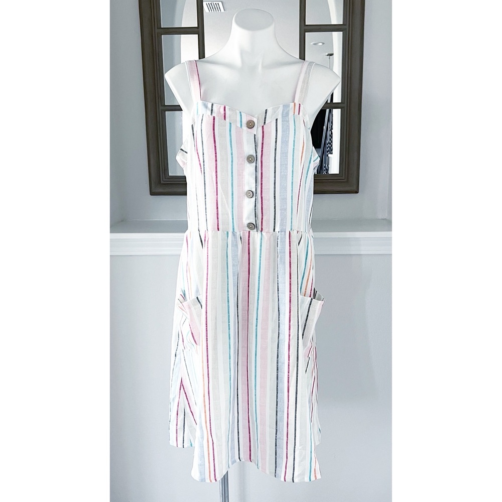 Kit+Sky Dress Striped Sweetheart Neck Shoulder Strap Smocked Back Size L NWT